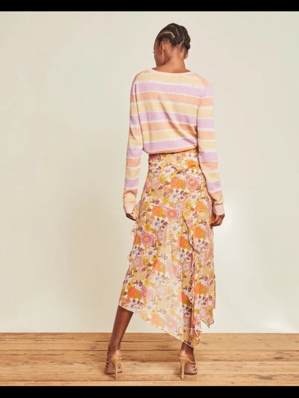 Veronica beard Elenora silk layered floral ruffle midi skirt sz 4 - Picture 2 of 11